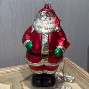 Vintage Department 56 Oversized Handblown Mercury Glass Santa Claus Ornament New